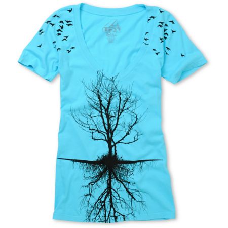 Lira Girls Tree Aqua & Black V-Neck Tee Shirt 