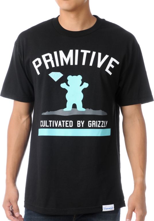 Primitive x Grizzly x Diamond Cultivated Black Tee Shirt