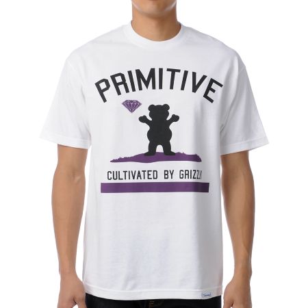 Primitive x Grizzly x Diamond Cultivated White Tee Shirt