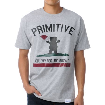 Primitive x Grizzly x Diamond Cultivated Grey Tee Shirt
