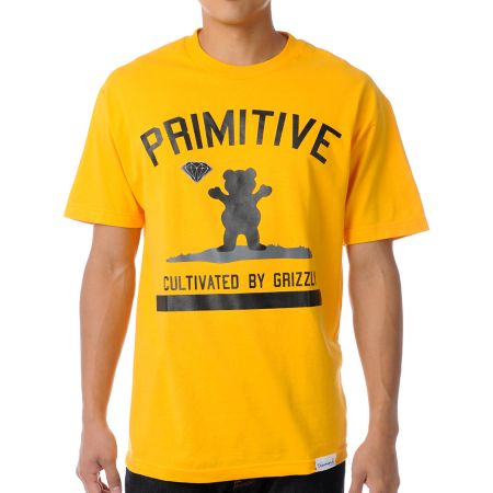 Primitive x Grizzly x Diamond Cultivated Yellow Tee Shirt