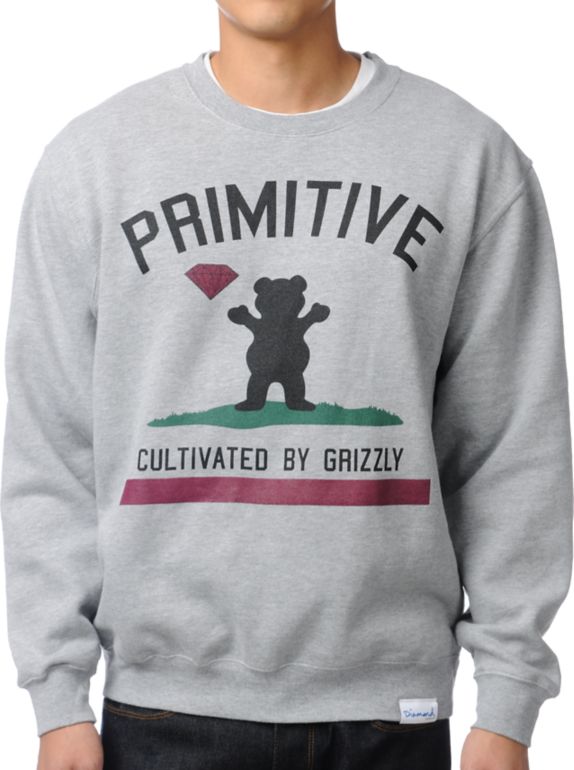 Diamond x Grizzly x Primitive Cultivated Grey Crew Neck Sweatshirt