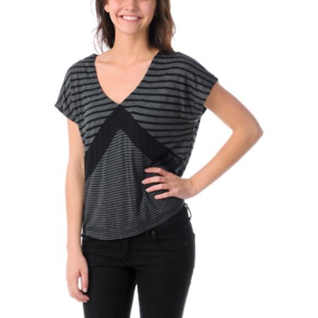 Empyre Girls Roslyn Black & Charcoal Stripe Tee Shirt