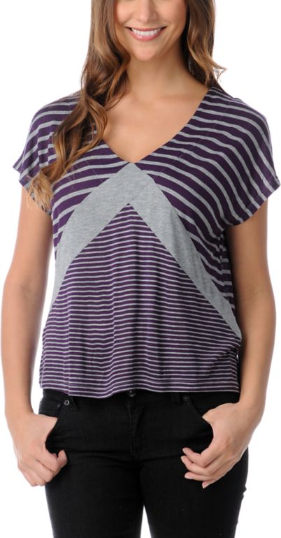 Empyre Girls Roslyn Purple & Heather Grey Stripe Tee Shirt