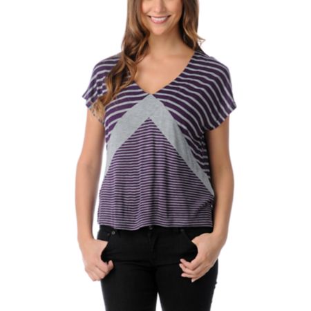 Empyre Girls Roslyn Purple & Heather Grey Stripe Tee Shirt