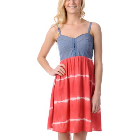 Love, Fire Coral Tie Dye Eyehook Bodice Dress