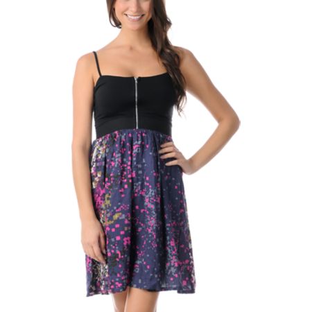 Love, Fire Black & Pink Geo Zipper Dress