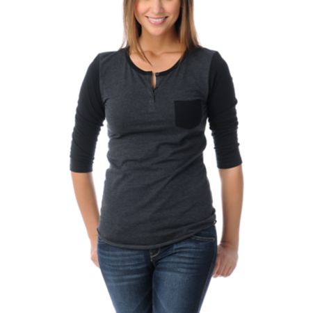 Zine Girls Princess Charcoal & Black Henley Shirt