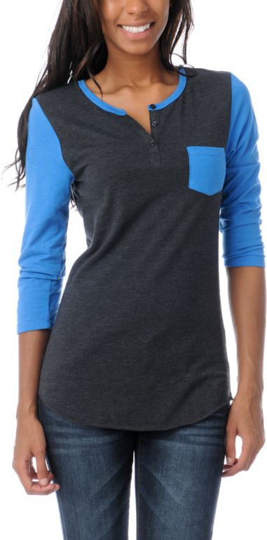 Zine Girls Princess Blue & Charcoal Henley Shirt
