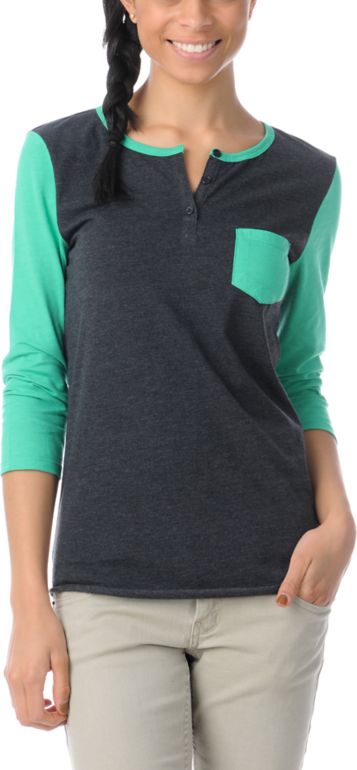 Zine Girls Princess Green & Charcoal Henley Shirt