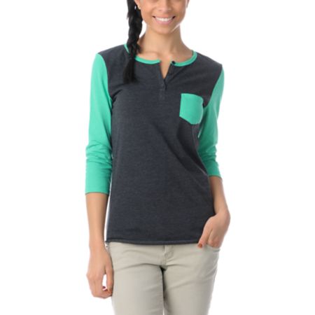 Zine Girls Princess Green & Charcoal Henley Shirt
