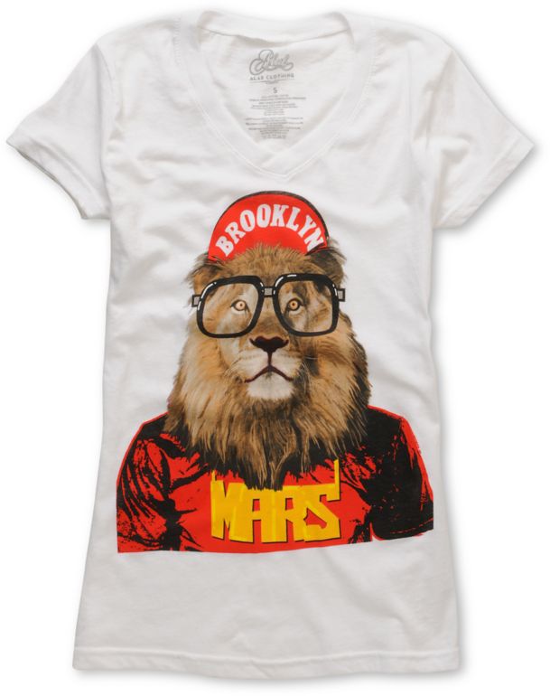 A-lab Girls Mars Lion White V-Neck Tee Shirt