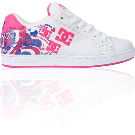 DC Shoes Girls Pixie I Heart White, Crazy Pink & Silver Shoe