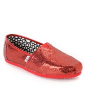 Toms Classics Red Glitter Girls Shoe