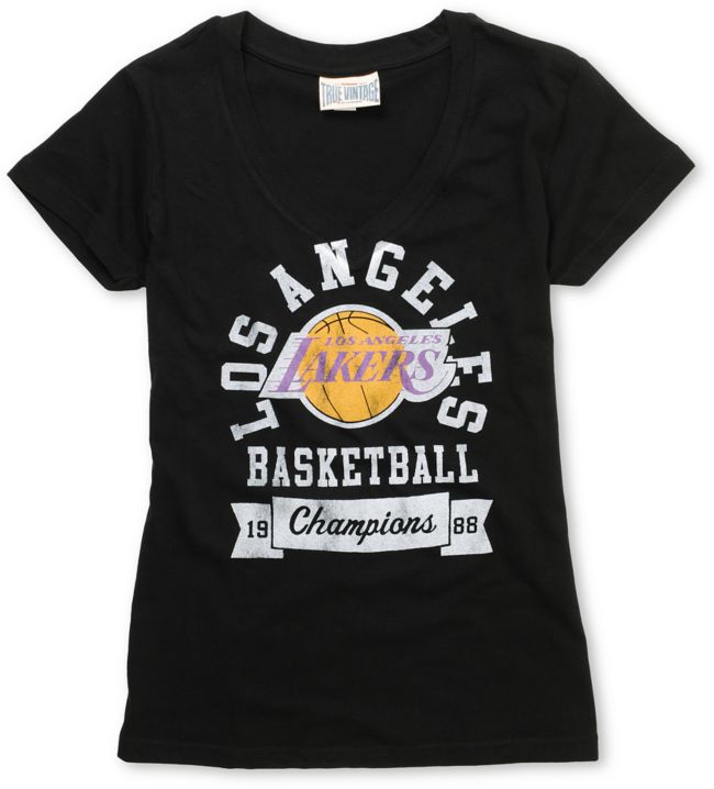 NBA Los Angeles Lakers Champions Girls Black V-Neck Tee Shirt