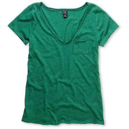 Zine Girls Green Raw Edge V-Neck Tee Shirt