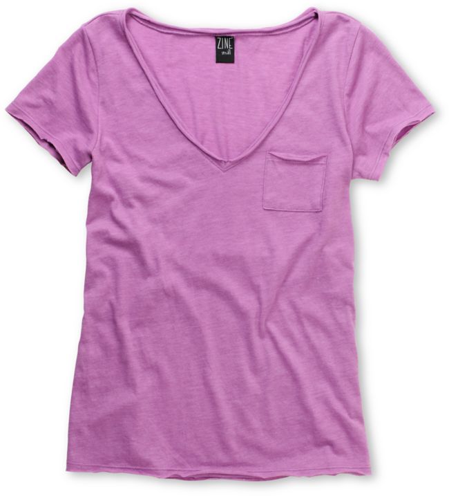 Zine Girls Light Purple Raw Edge V-Neck Tee Shirt