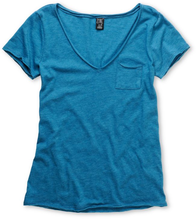Zine Girls Blue Raw Edge V-Neck Tee Shirt