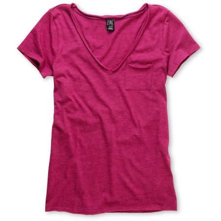 Zine Girls Berry Pink Raw Edge V-Neck Tee Shirt