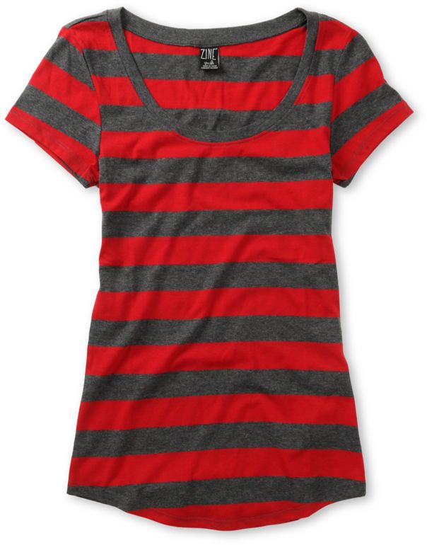 Zine Girls Charcoal & Jester Red Stripe Tee Shirt