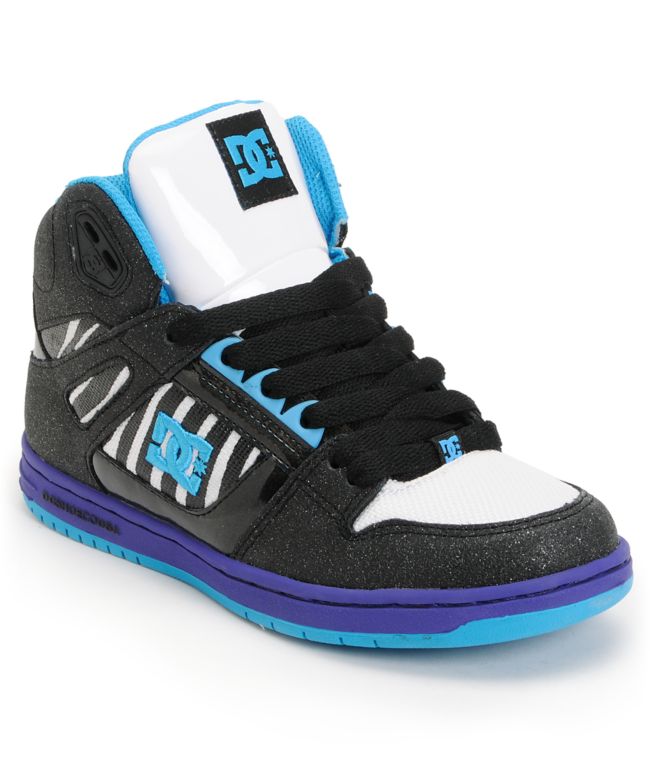DC Girls Rebound Hi LE Black & Purple Zebra Skate Shoe