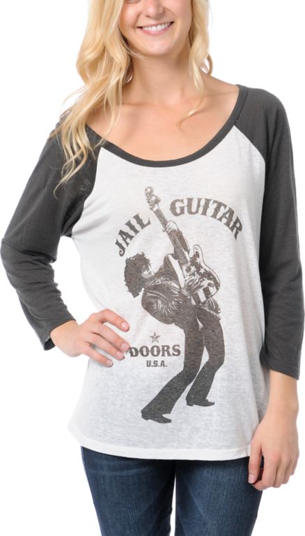 Obey Girls Wayne Jail Guitar Doors Baseball Tee Shirt