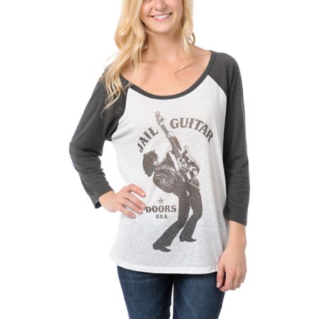 Obey Girls Wayne Jail Guitar Doors Baseball Tee Shirt