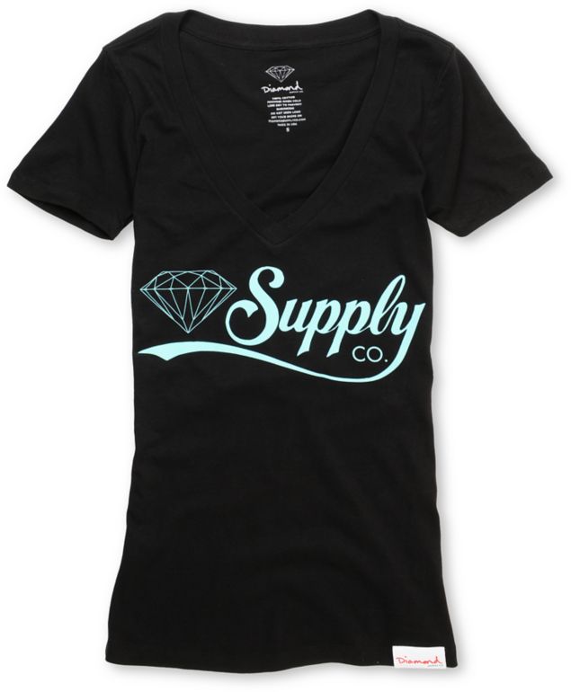 Diamond Supply Girls Diamondaire Black V-Neck Tee Shirt