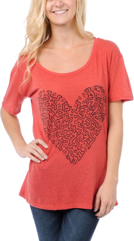 Obey Girls Keith Haring Loving Heart Throwback Tee Shirt