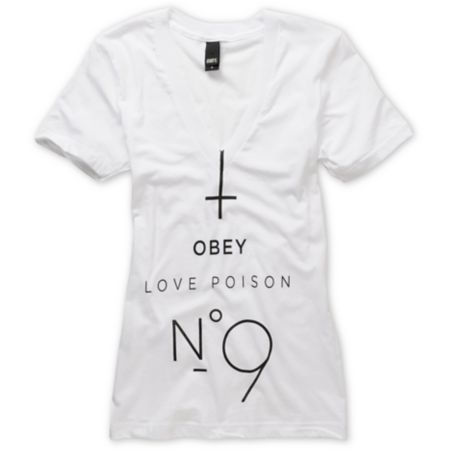 Obey Girls No. 9 White V-Neck Tee Shirt