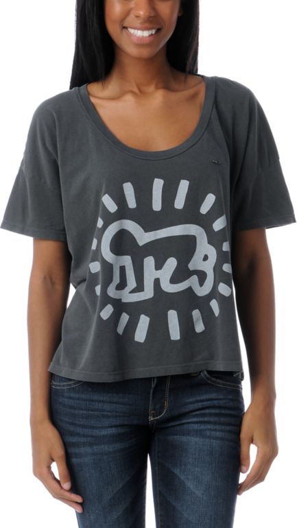 Obey Girls Keith Haring Baby Vintage Crop Tee Shirt