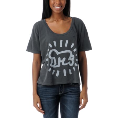 Obey Girls Keith Haring Baby Vintage Crop Tee Shirt