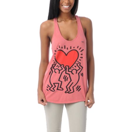 Obey Girls Keith Haring Red Heart Racerback Tank Top