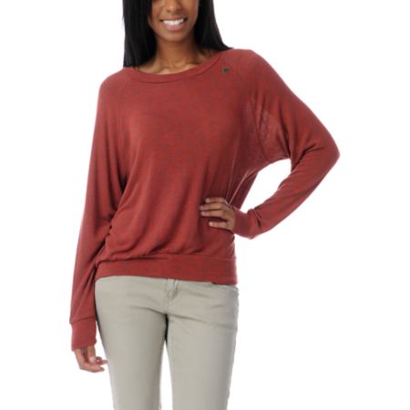 Obey Thayer Boyfriend Fit Rust Red Raglan Top