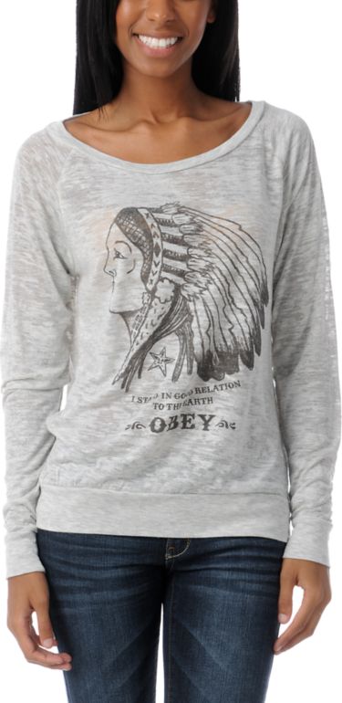 Obey Good Relations Heather Grey Raglan Top