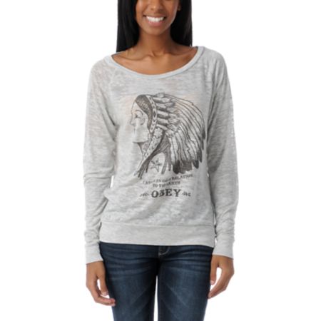 Obey Good Relations Heather Grey Raglan Top