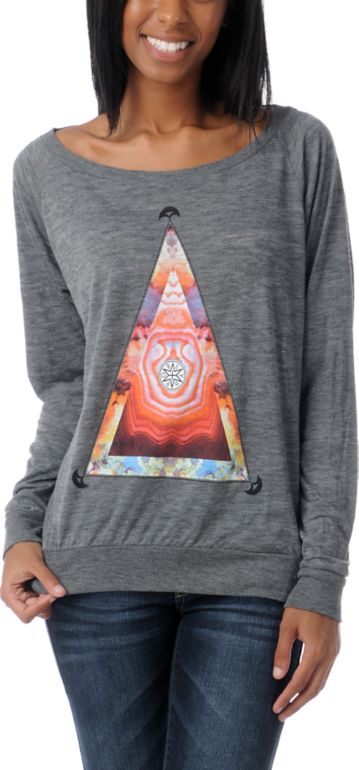 Obey Pyramid Stone Heather Grey Raglan Top