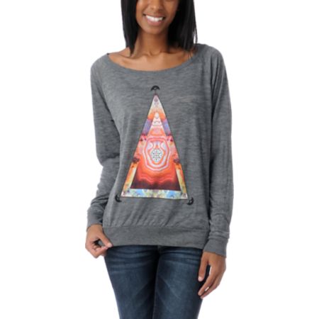 Obey Pyramid Stone Heather Grey Raglan Top