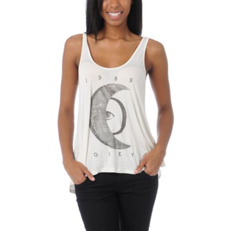 Obey Eye Of The Moon Natural White Heartbreaker Crop Tank Top