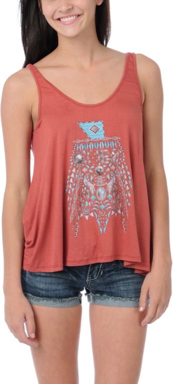 Obey Girls Turquoise Thunder Rust Red Heartbreaker Tank Top