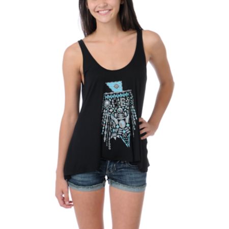 Obey Girls Turquoise Thunder Black Heartbreaker Tank Top