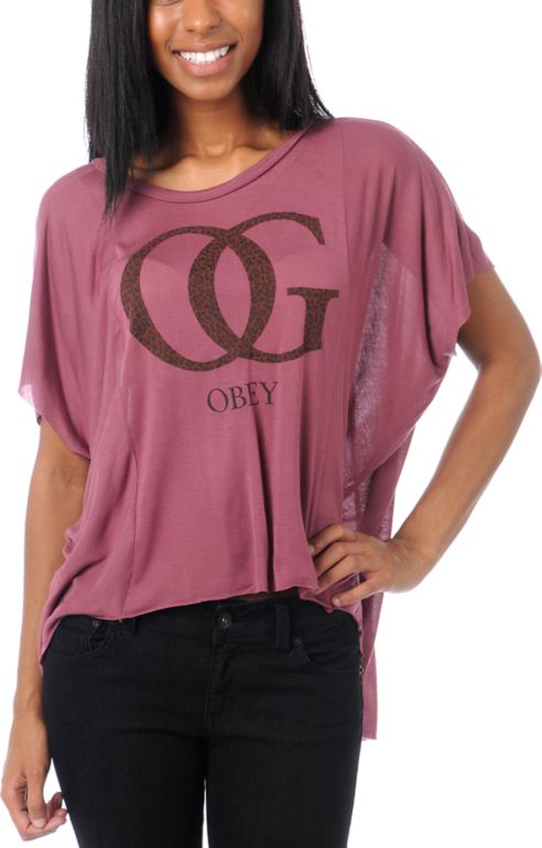 Obey Girls OG Leopard Berry Pink Straight Line Top