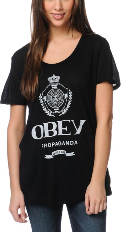Obey Girls Nada Beau Black Scoop Neck Tee Shirt