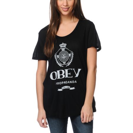 Obey Girls Nada Beau Black Scoop Neck Tee Shirt