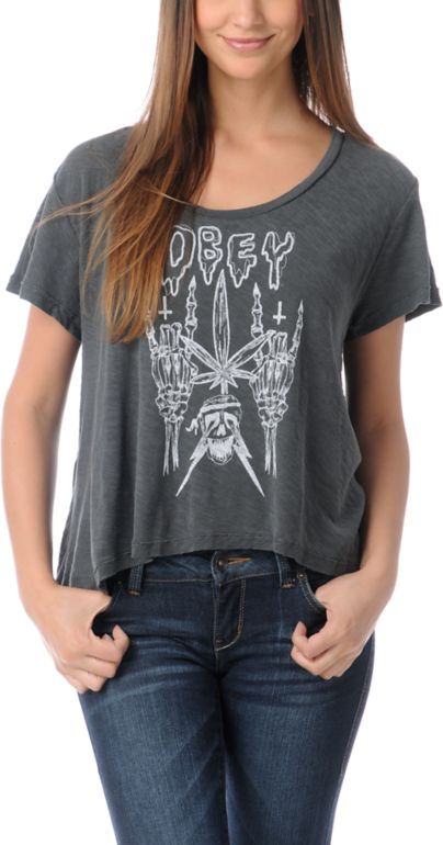 Obey Girls Midnight Burner Charcoal Slub Dolman Top