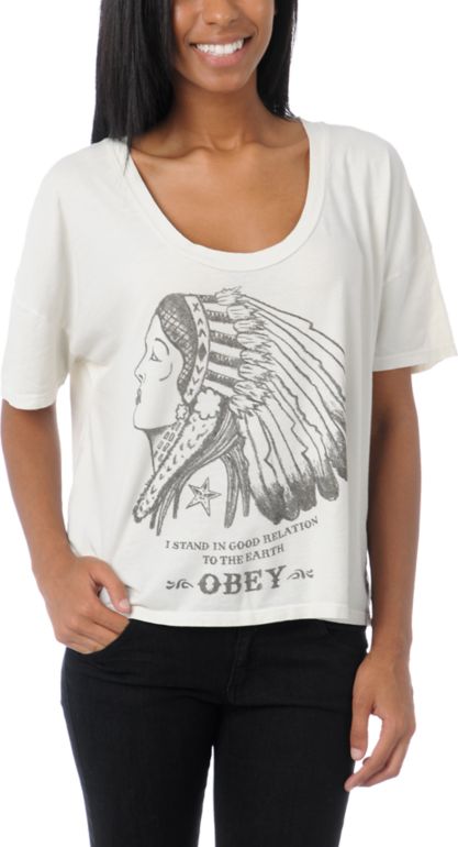 Obey Good Relations To Earth Natural Crop Tee Shirt