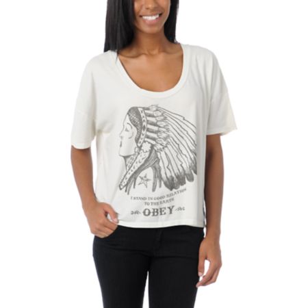 Obey Good Relations To Earth Natural Crop Tee Shirt