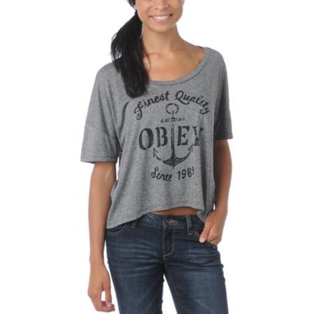 Obey Girls Finest Anchor Hearther Grey Gym Tee Shirt