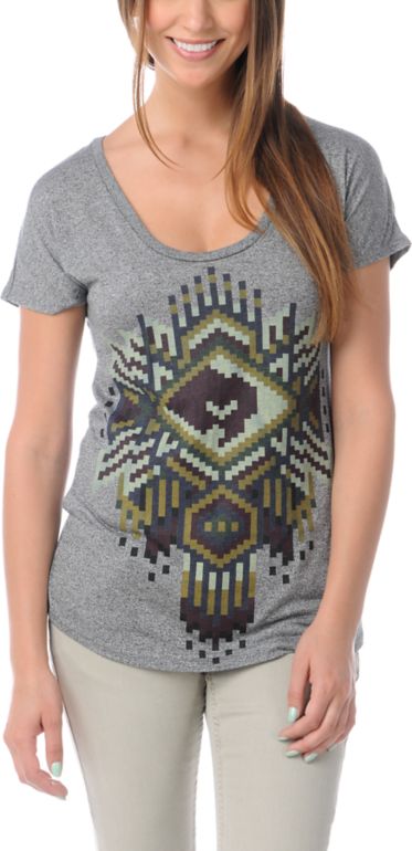 Obey Girls Petote Pattern Grey Mock Twist Tee Shirt