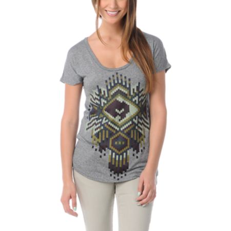 Obey Girls Petote Pattern Grey Mock Twist Tee Shirt